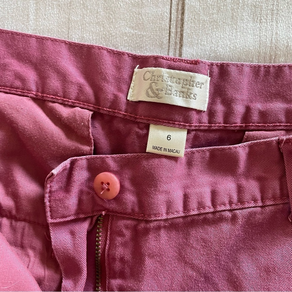Christopher & Banks Cropped Pants Women’s 6 Pink Button Flap Pocket Y2K Casual - Picture 10 of 14